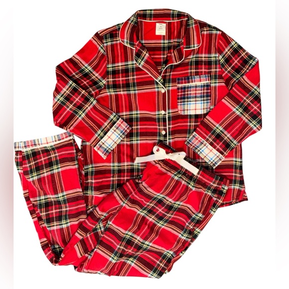 Lands' End Other - Lands' End Flannel Pajama Set Pants Top Cotton Soft Red Plaid PJs Ladies XL